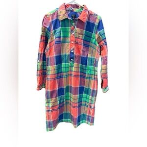 Talbots Multicolor Plaid Madras Print Button-Up Dress Petite